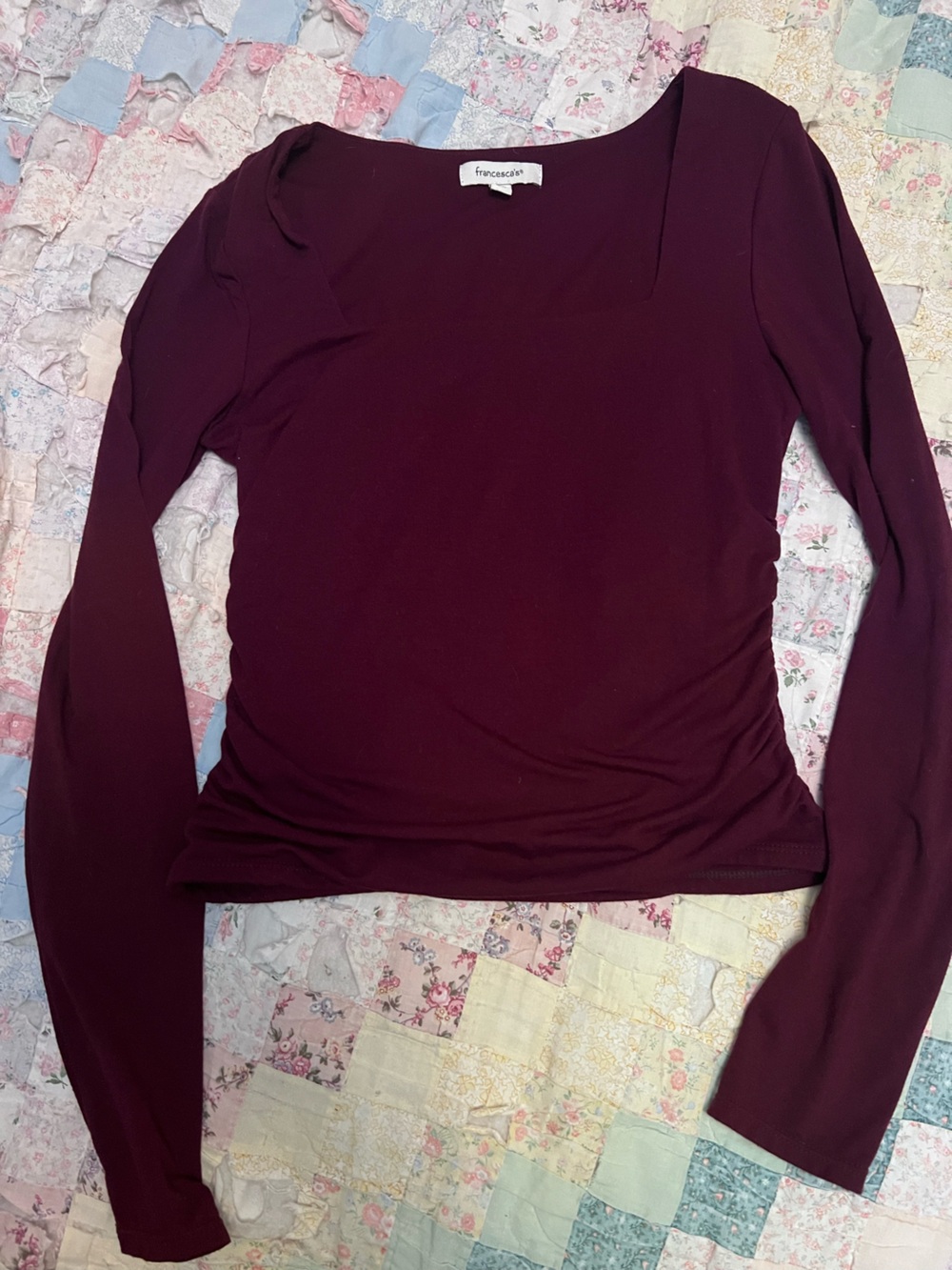 Francesca's Square Neck Long Sleeve Top - Wine